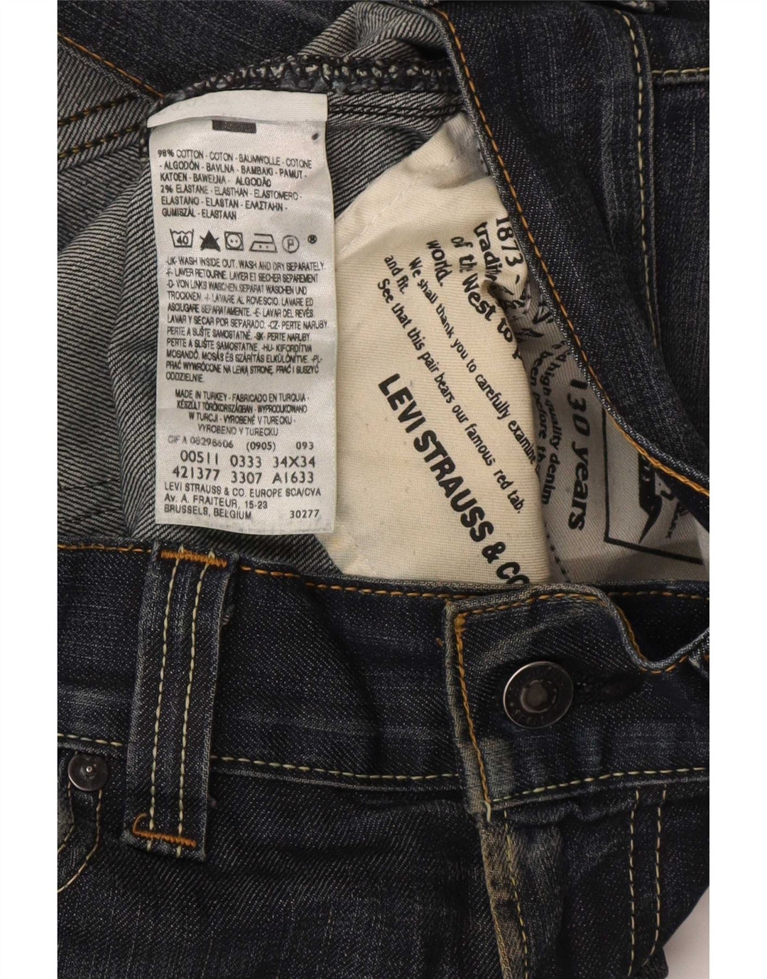 Levi's Herren 511 Slim Jeans W34 L34 Marineblaue Baumwolle