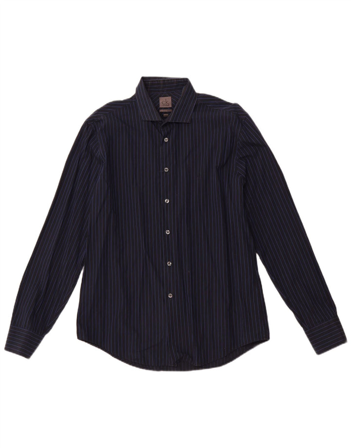 CALVIN KLEIN Herren Slim Fit Hemd Größe 16 41 Große marineblau gestreifte Baumwolle