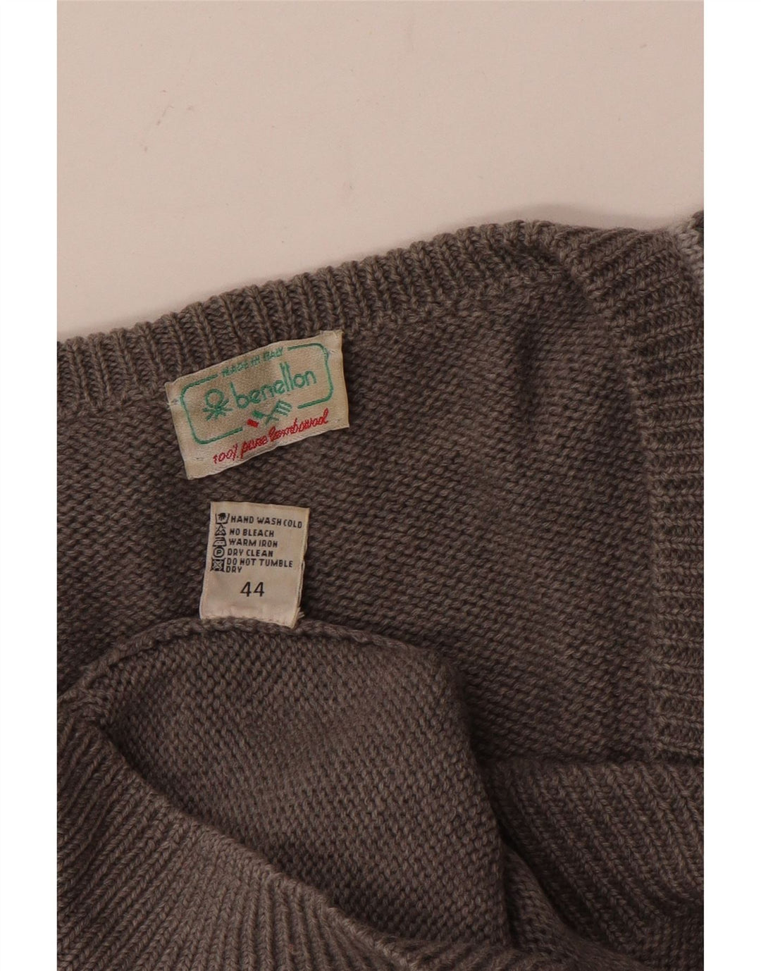 BENETTON Damen Pullover mit V-Ausschnitt IT 44 Mittelgrau Argyle/Diamant