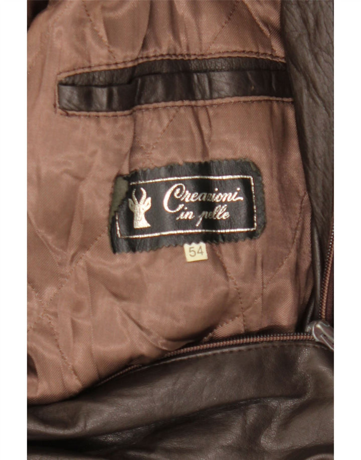 VINTAGE Herren Lederjacke IT 54 2XL Braunes Leder