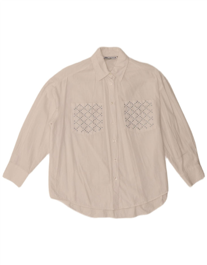 Zara Damen-Oversize-Hemd, UK 6 XS, weiße Baumwolle