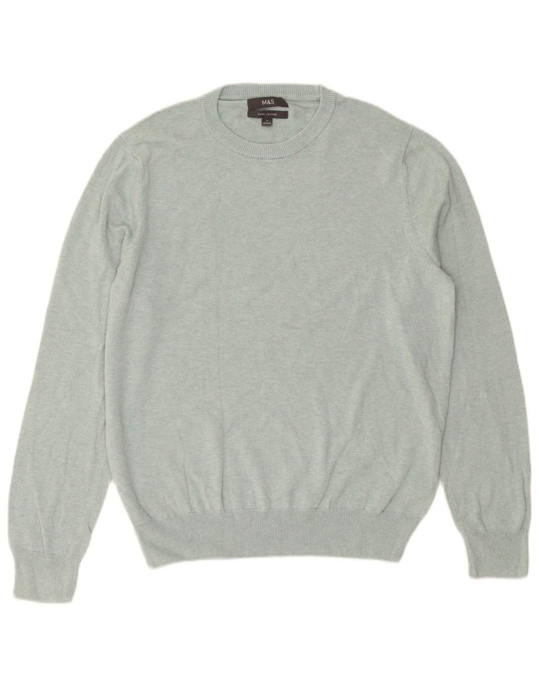 Marks & Spencer Herren-Pullover mit Rundhalsausschnitt, mittelgrüne Baumwolle