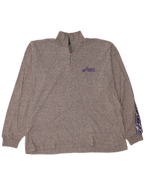 ASICS Herren-Oberteil mit Reißverschluss und Grafik, langärmlig, 2XL, Grau