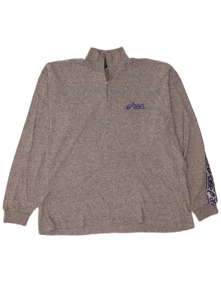 ASICS Herren-Oberteil mit Reißverschluss und Grafik, langärmlig, 2XL, Grau