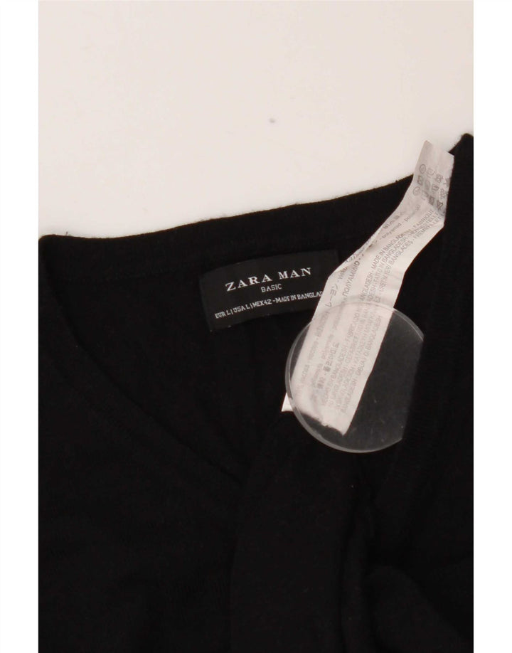 Zara Herren-Pullover mit V-Ausschnitt, groß, schwarze Viskose
