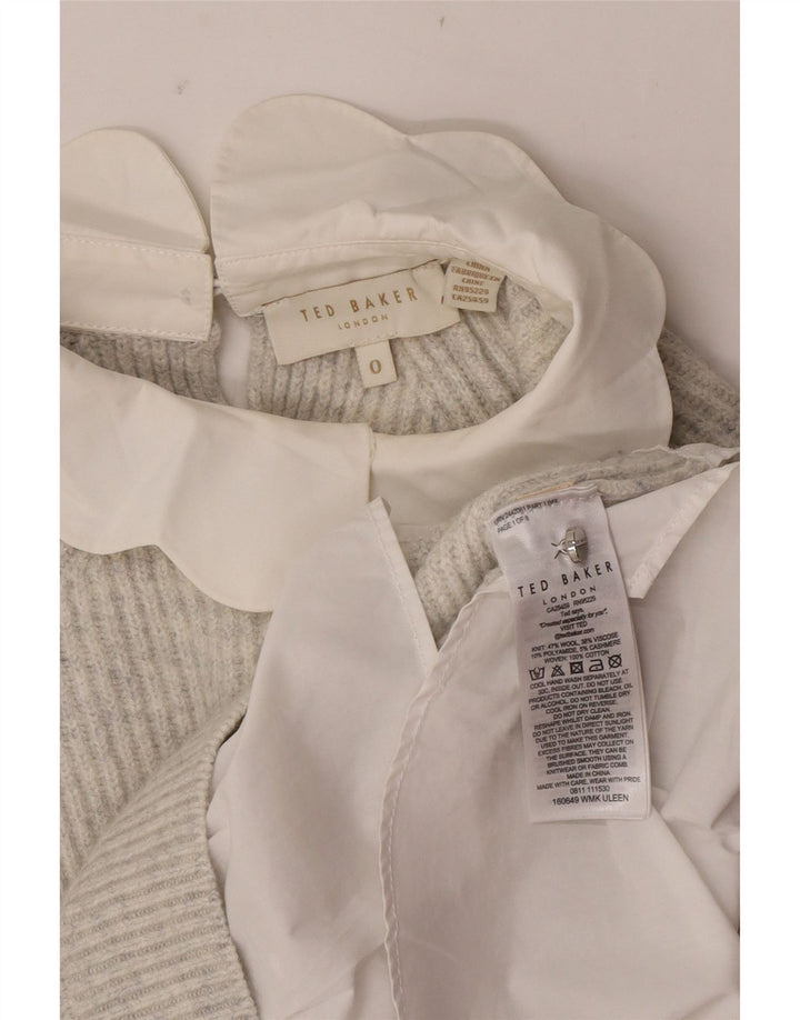 Ted Baker Damen-Pullover in Übergröße mit Rundhalsausschnitt, US 0 2XS, graue Wolle