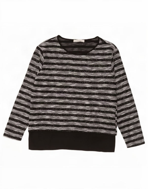 Oasis Damen Top Langarm UK 12 Mittelschwarz gestreift Polyester