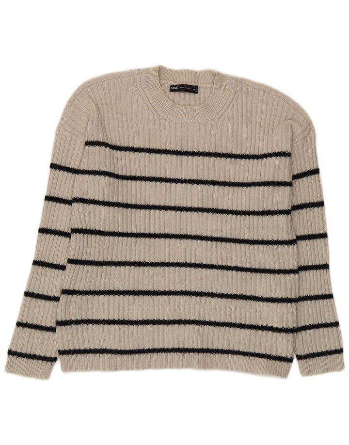Marks & Spencer Damen-Pullover mit Rundhalsausschnitt, Gr. 14, mittelbeige gestreift