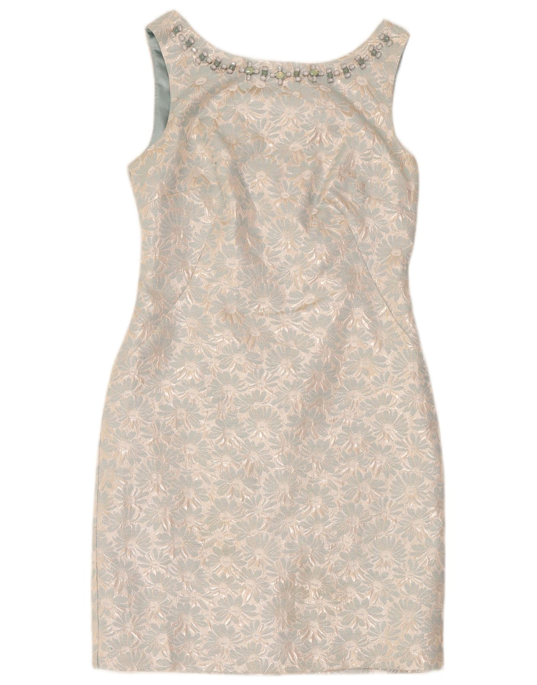 Monsoon Damen Ärmelloses Etuikleid UK 12 Mittelblaues Blumenmuster aus Polyester