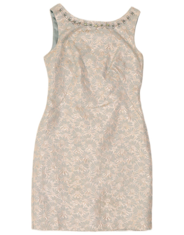 Monsoon Damen Ärmelloses Etuikleid UK 12 Mittelblaues Blumenmuster aus Polyester