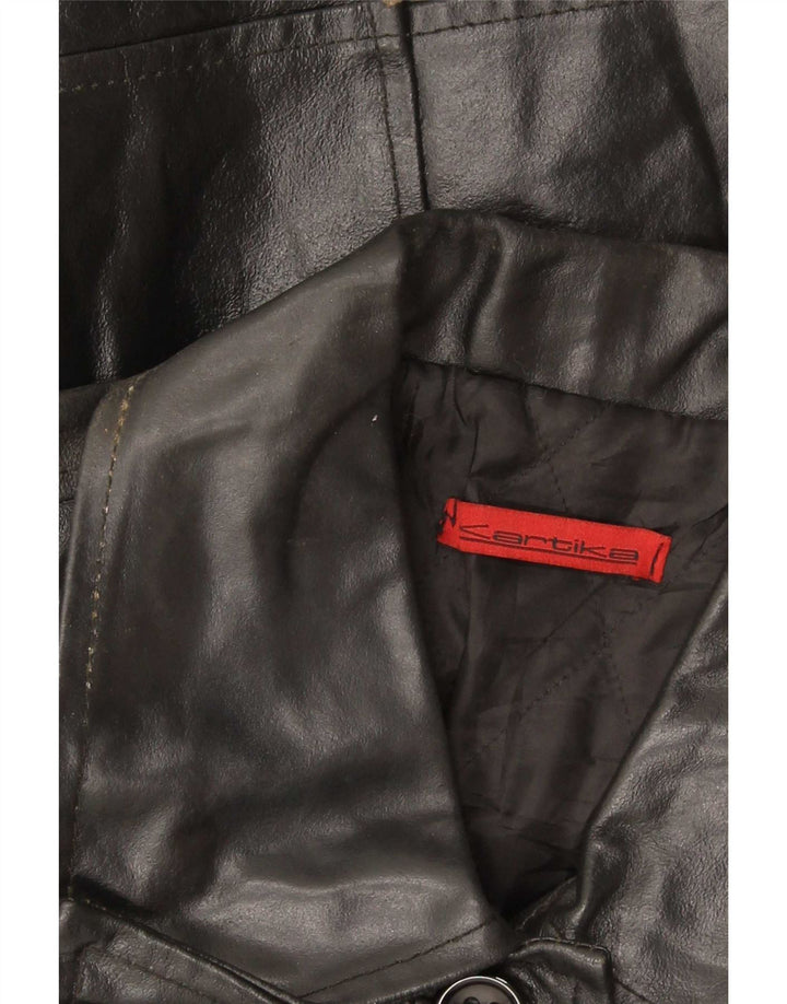 Vintage Damen Ledermantel UK 14 Medium Schwarz