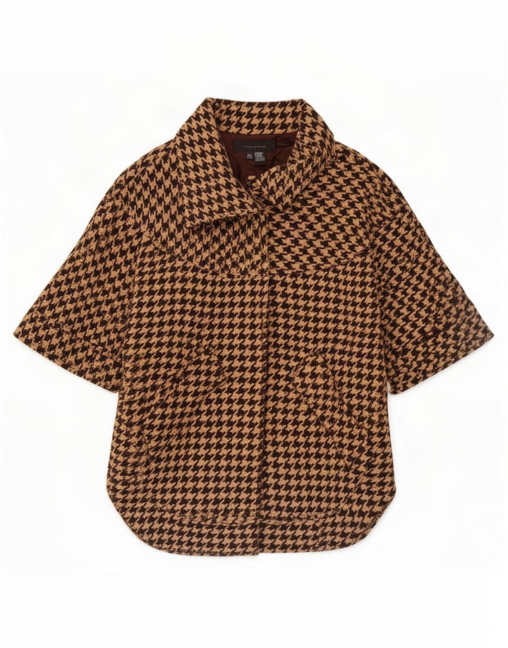 Kurzärmliger Cape-Mantel von Zara für Damen, UK 14, mittelbraune Wolle mit Hahnentrittmuster