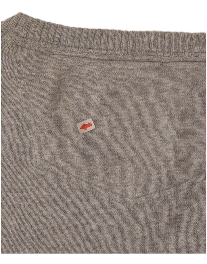 Fat Face Herren-Pullover mit V-Ausschnitt aus mittelgrauer Baumwolle