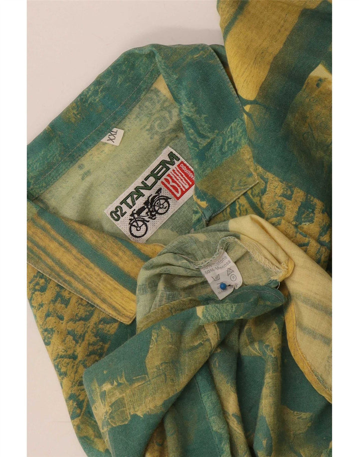 Vintage Herren Grafik Kurzarmshirt 2XL Grün Patchwork Baumwolle