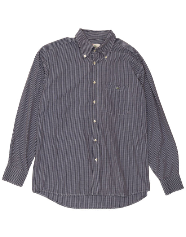 Lacoste Herrenhemd Größe 44 XL Marineblau karierte Baumwolle