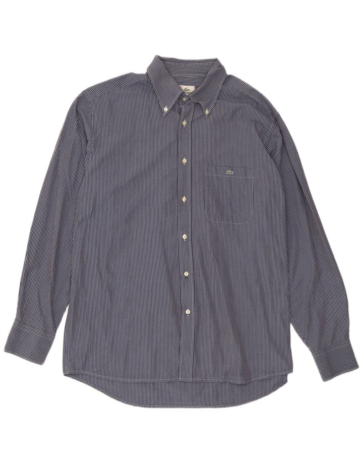 Lacoste Herrenhemd Größe 44 XL Marineblau karierte Baumwolle