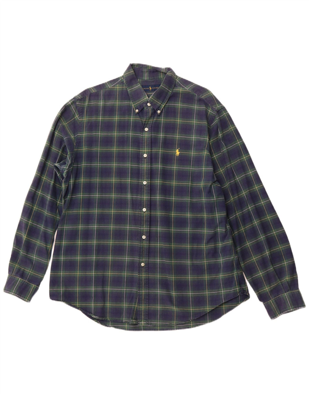 RALPH LAUREN Herren Flanellhemd XL Marineblau kariert Baumwolle