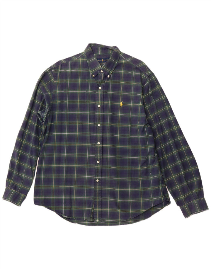 RALPH LAUREN Herren Flanellhemd XL Marineblau kariert Baumwolle