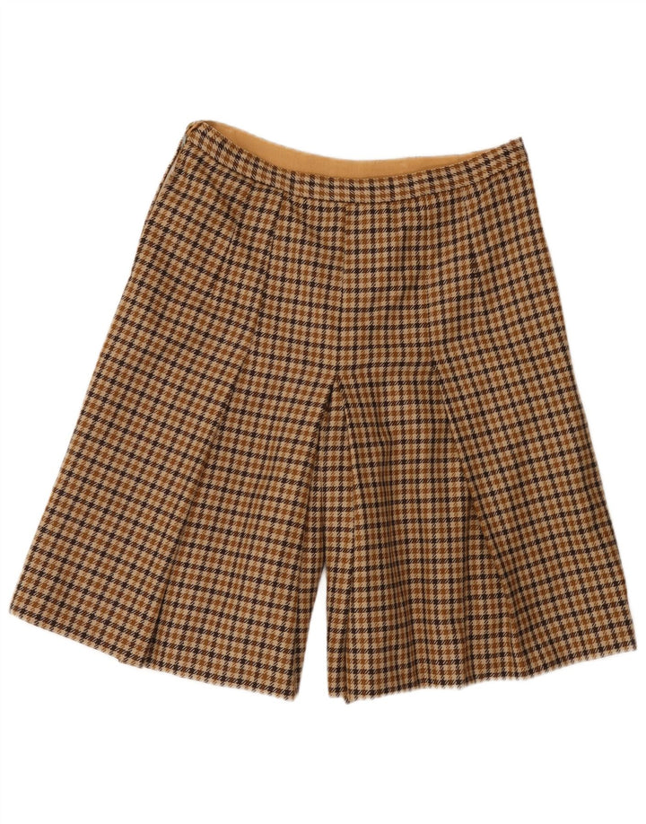 Vintage Damen High Waist Casual Shorts W30 Mittelbraun Hahnentrittmuster