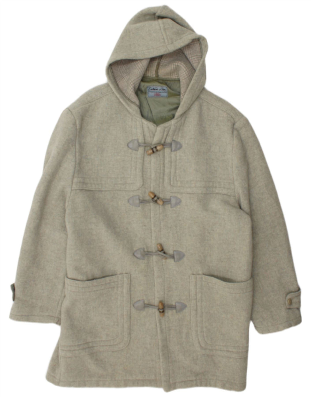 Zip Herren Dufflecoat mit Kapuze UK 42 XL Khaki Wolle