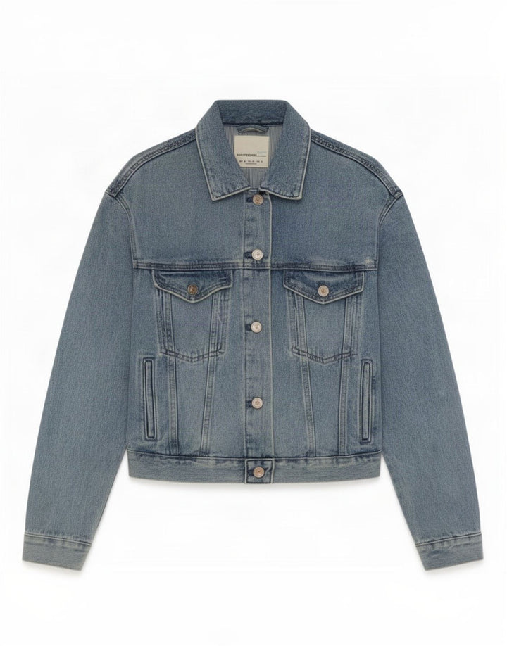 Zara Damen Crop Jeansjacke UK 6 XS Blaue Baumwolle