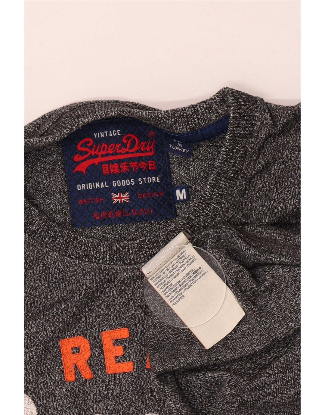 Superdry Herren Grafik-T-Shirt-Oberteil aus mittelgrau gesprenkelter Baumwolle