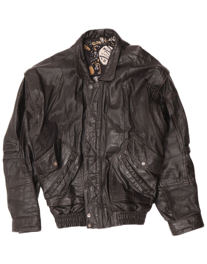 C&A Herren-Bomber-Lederjacke, Größe 40, großes schwarzes Leder