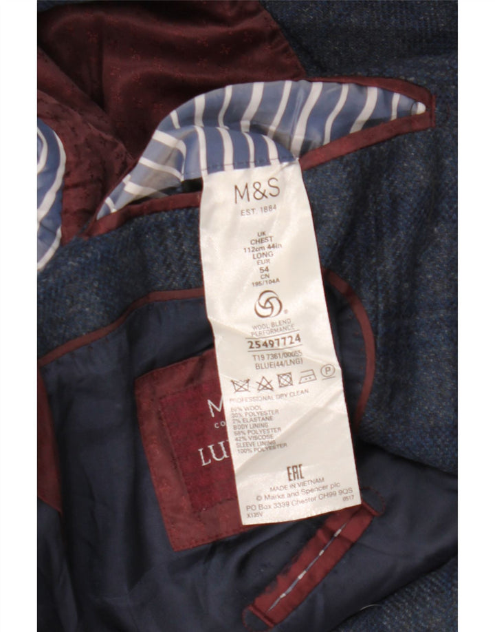 Marks & Spencer Herren-Blazer mit 2 Knöpfen, UK 44, 2XL, blau karierte Wolle