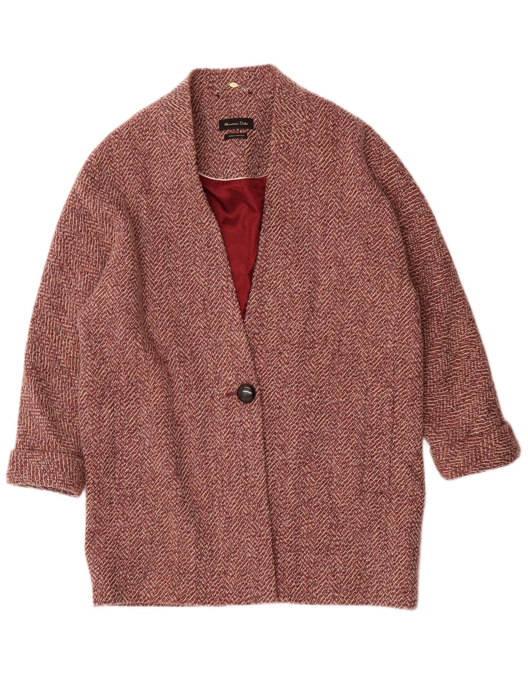 Massimo Dutti Damenmantel UK 14 Mittelrote Viskose mit Fischgrätenmuster