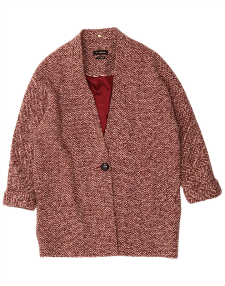 Massimo Dutti Damenmantel UK 14 Mittelrote Viskose mit Fischgrätenmuster