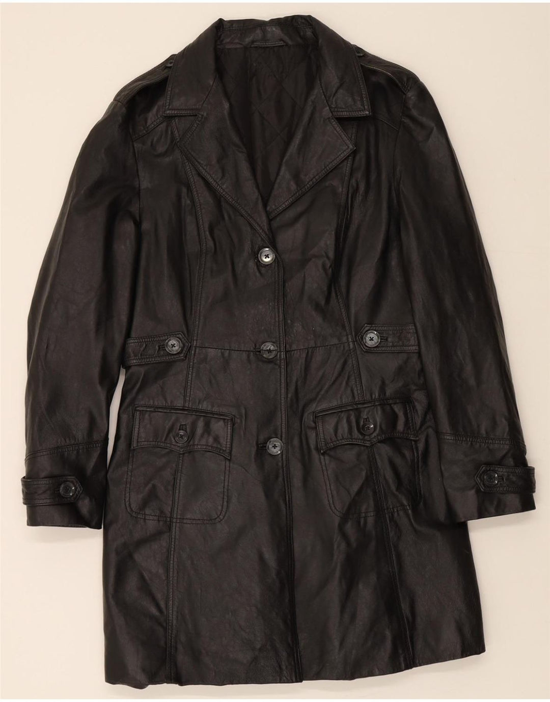 VINTAGE Womens Leather Coat UK 14 Medium Black Vintage Vintage and Second-Hand Vintage from Messina Hembry 