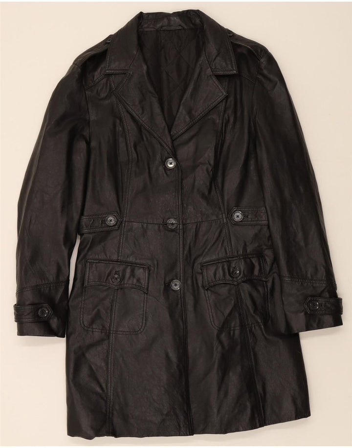 VINTAGE Womens Leather Coat UK 14 Medium Black Vintage Vintage and Second-Hand Vintage from Messina Hembry 