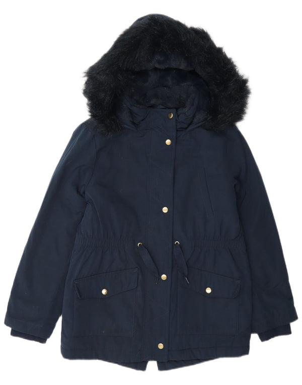Marks & Spencer Mädchen-Sherpa-Parka mit Kapuze, 8–9 Jahre, Marineblau