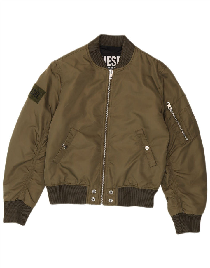 Diesel Damen Bomberjacke UK 12 Medium Khaki Nylon