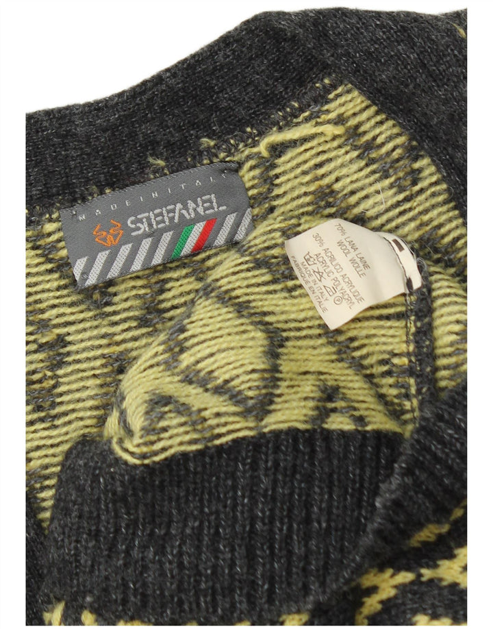 Stefanel Herren-Strickjacke, groß, gelbe Argyle-/Diamantwolle