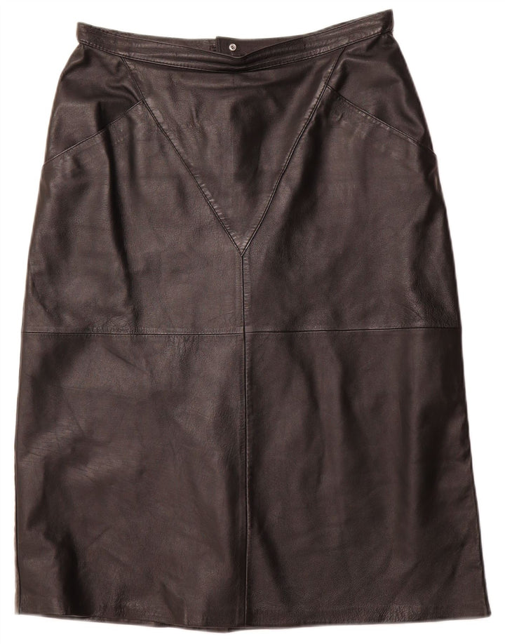 VINTAGE Damen Lederrock IT 44 Medium W32 Schwarz