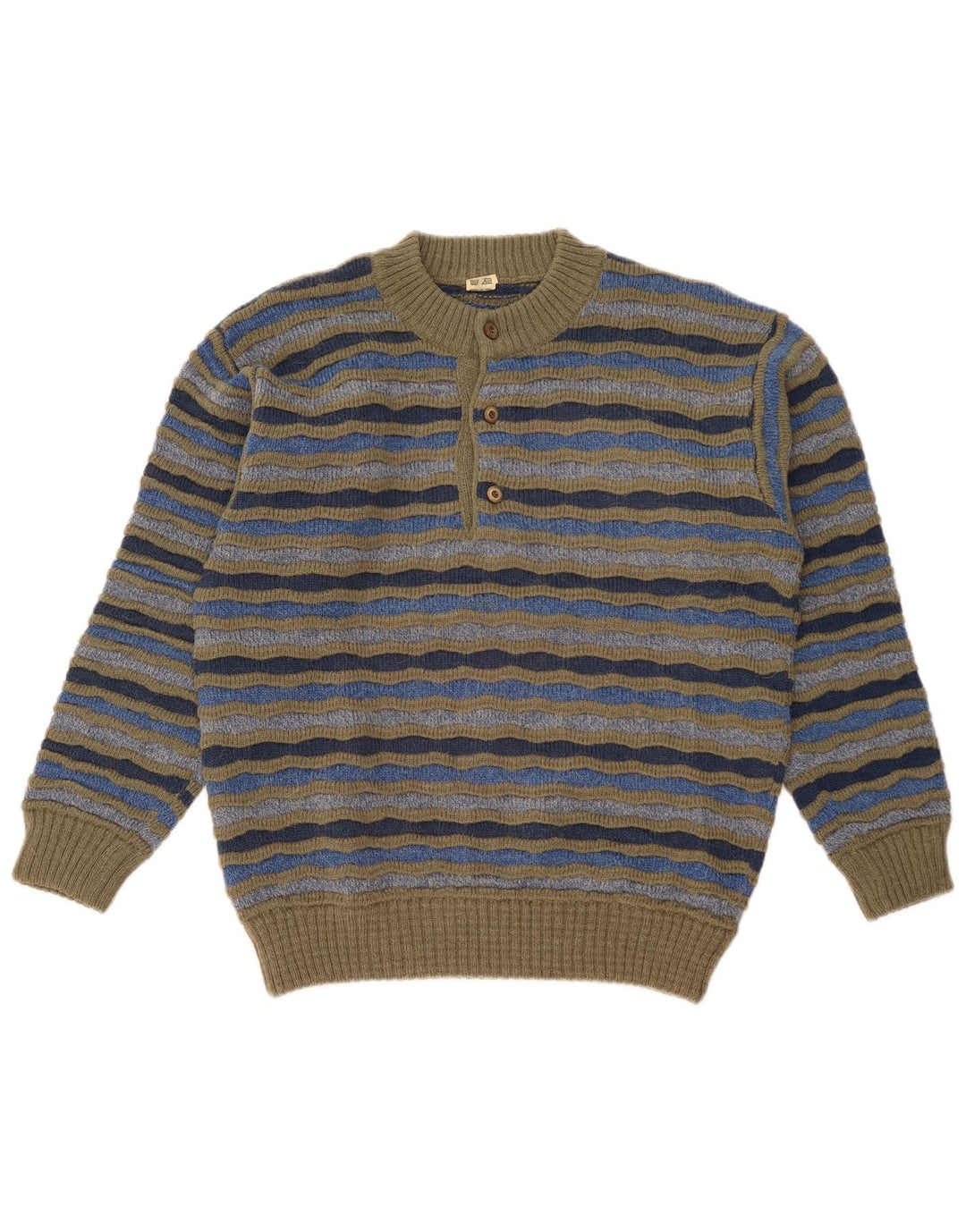 Vintage Herren-Pullover mit Knopfkragen, IT 48, mittelmehrfarbig gestreift