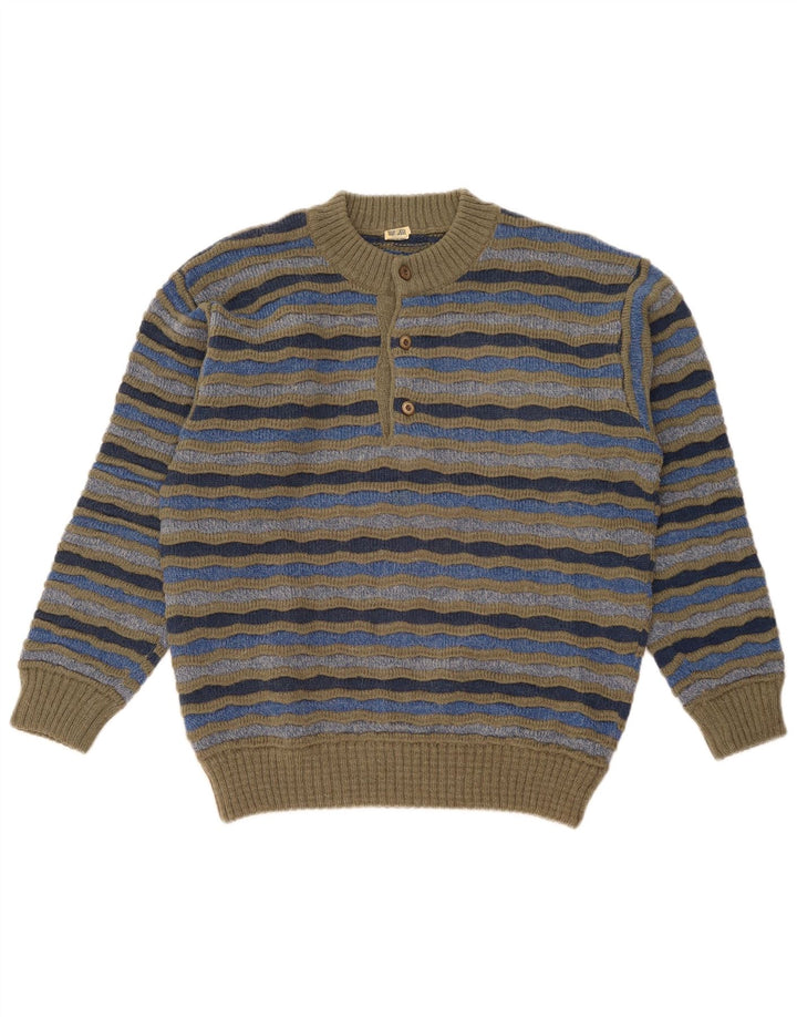 Vintage Herren-Pullover mit Knopfkragen, IT 48, mittelmehrfarbig gestreift