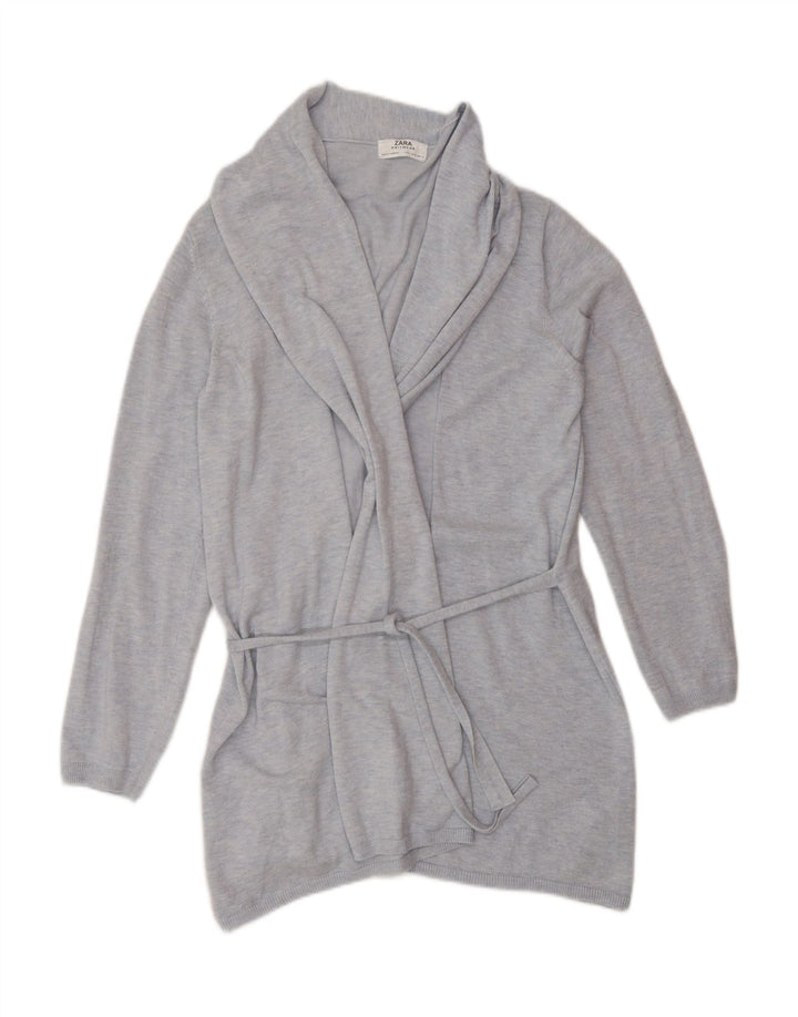 Zara Damen Longline-Cardigan-Pullover UK 14 Mittelblaue Viskose
