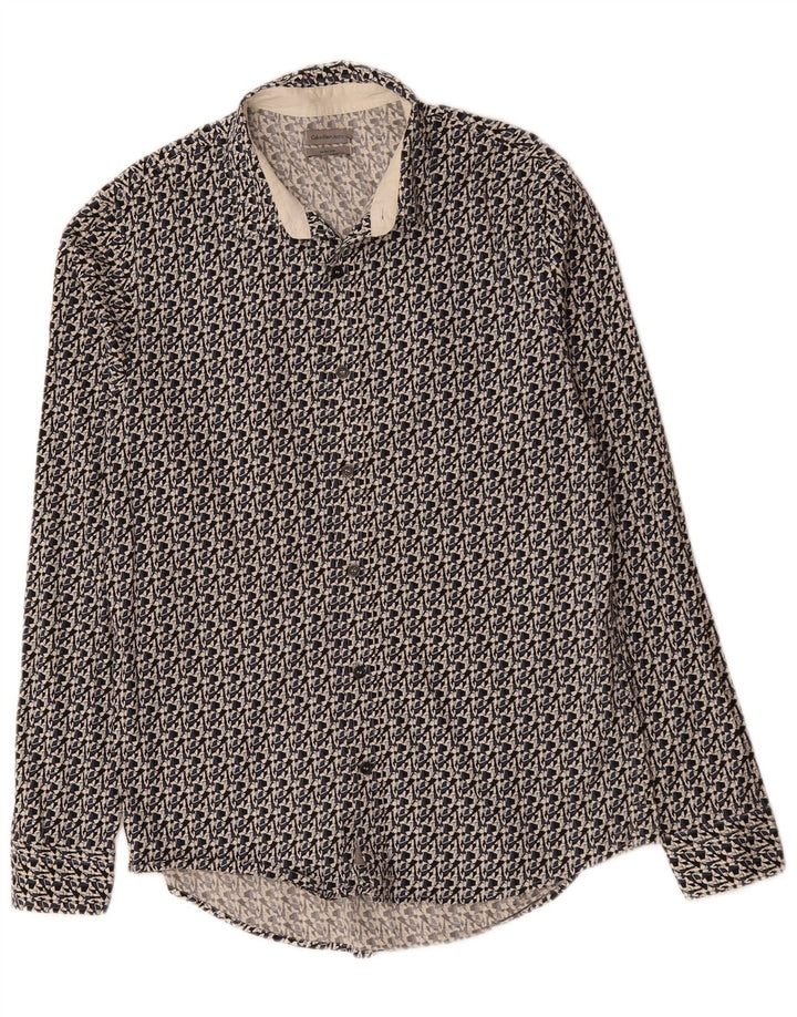 CALVIN KLEIN JEANS Herren Slim Fit Hemd Mittelschwarze geometrische Baumwolle