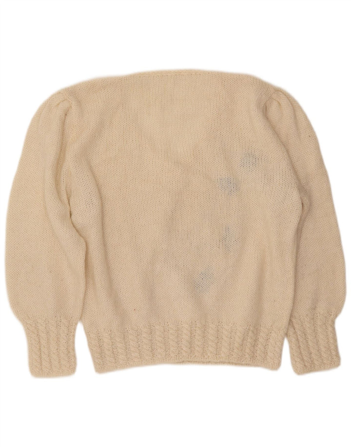 VINTAGE Damen V-Ausschnitt Pullover Pullover UK 16 Large Off White Floral