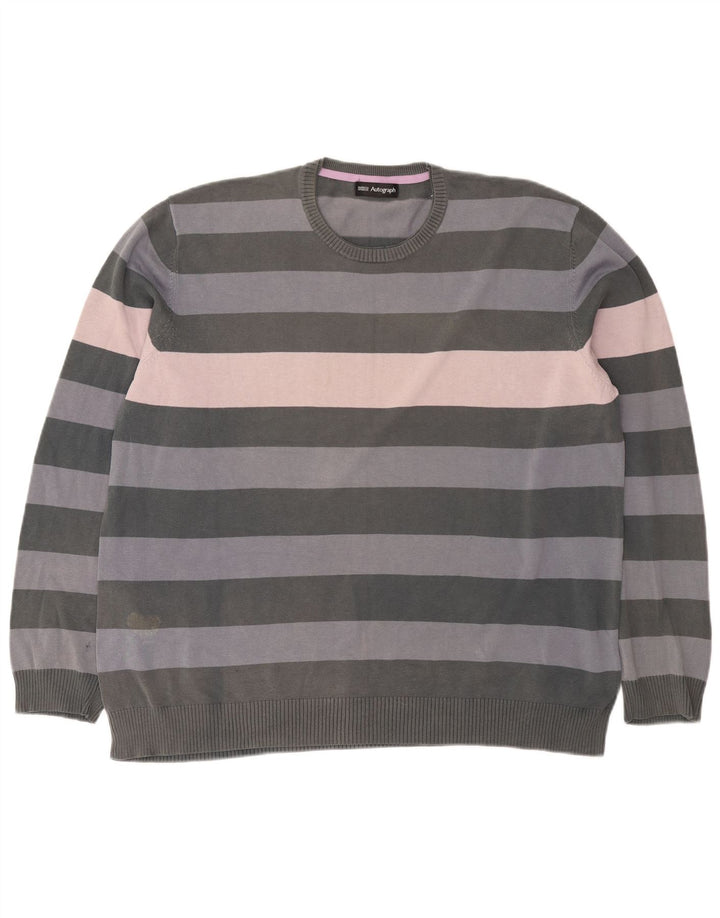 Marks & Spencer Herren Autograph Pullover mit Rundhalsausschnitt, 2XL, grau gestreift