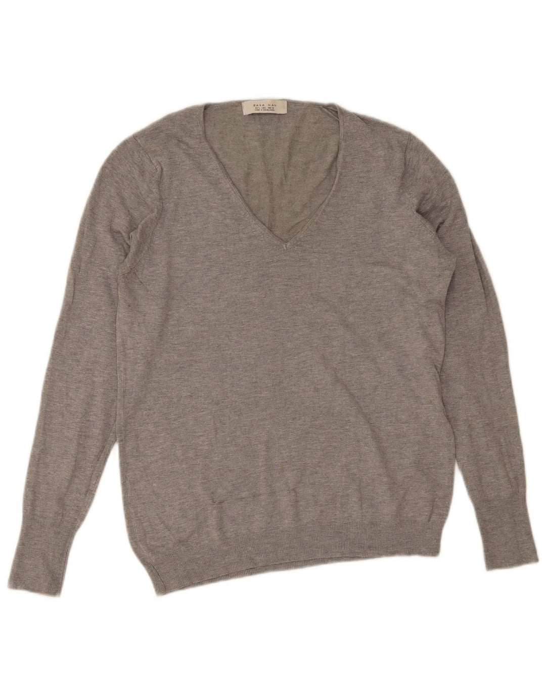 Zara Herren-Pullover mit V-Ausschnitt, Größe L, Grau