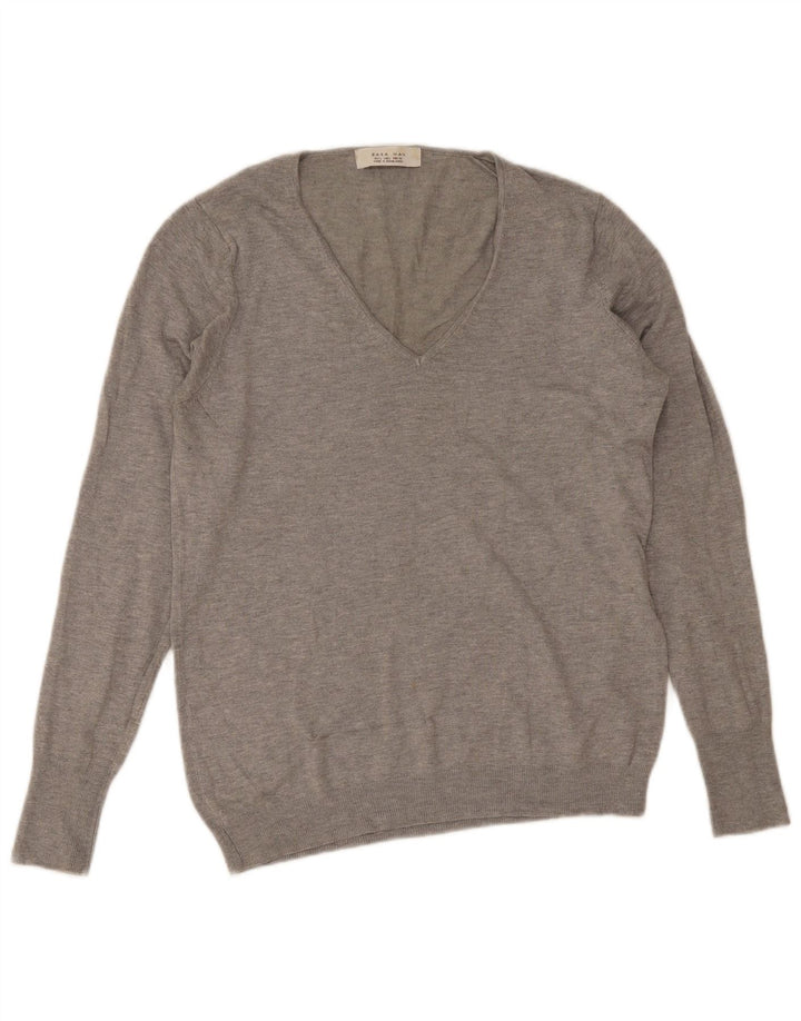 Zara Herren-Pullover mit V-Ausschnitt, Größe L, Grau
