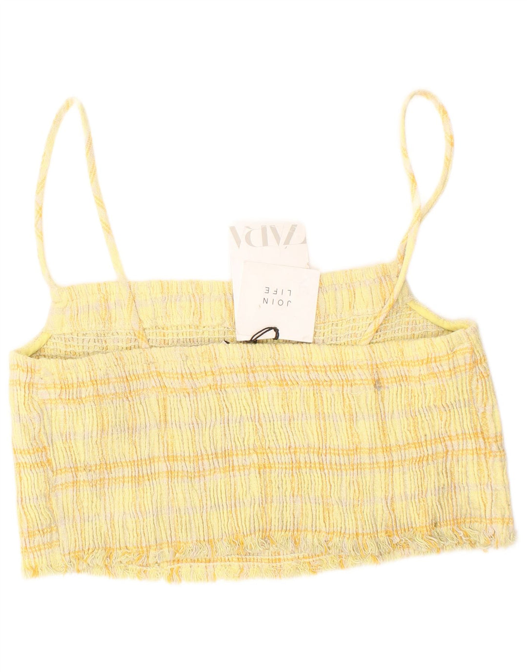 Zara Damen Crop Top mittelgelb karierte Baumwolle