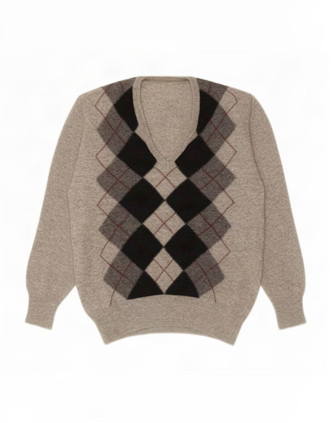 Vintage Herren V-Ausschnitt Pullover Pullover Klein Grau Argyle/Diamant
