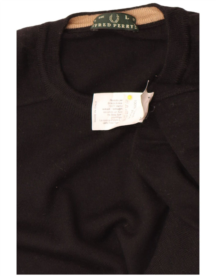 Fred Perry Herren-Pullover mit Rundhalsausschnitt, Größe L, schwarze Wolle