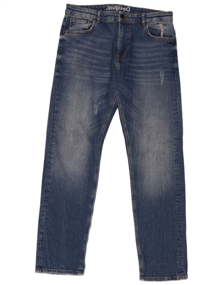 Desigual Herren Distressed Straight Jeans W36 L32 Blaue Baumwolle