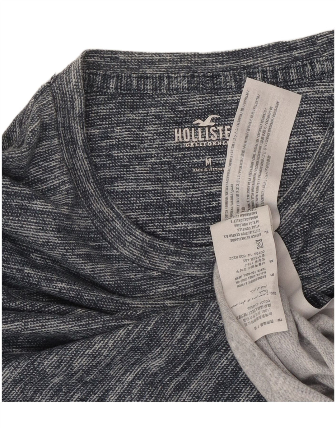 HOLLISTER Mens Graphic Top Long Sleeve Medium Blue Flecked Cotton