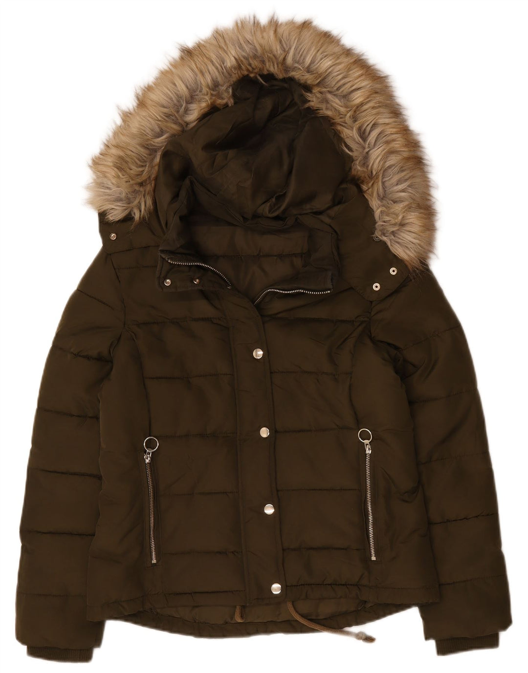 Topshop Damen-Kapuzenjacke, wattiert, UK 12, Mittel-Khaki, Polyester